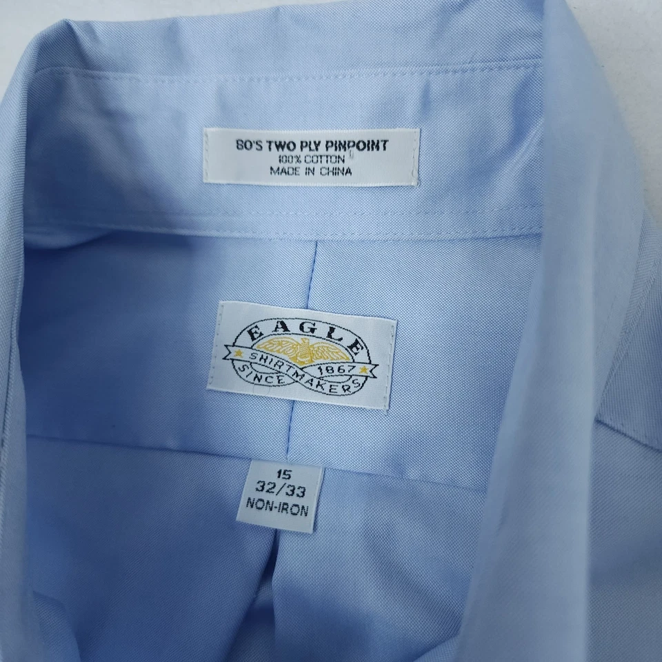 Eagle Shirtmakers Blue 80s Two Ply Pinpoint Dress Shirt Mens Size 15 32/33 - Image 4 of 4