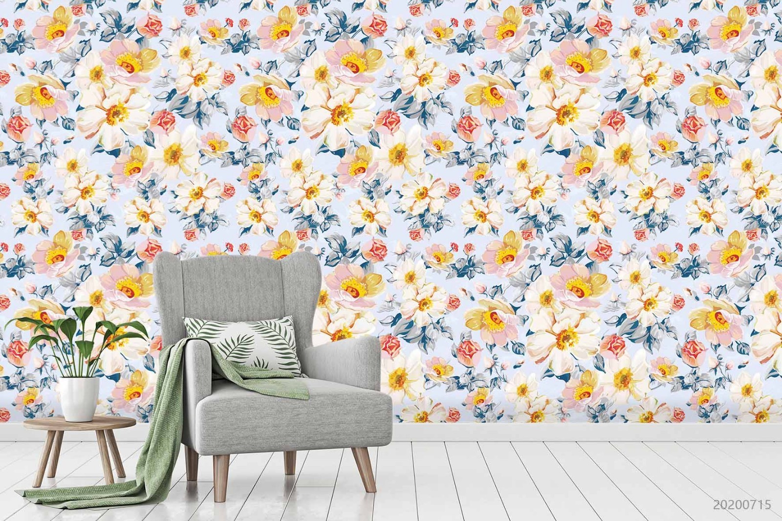 3D Flowers Flora Watercolor Pattern Wall Murals Wallpaper Murals Wall Sticker