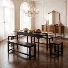 Extendable Dining Table & Bench Chair Set 4-6 Seater for Kitchen Home Restaurant