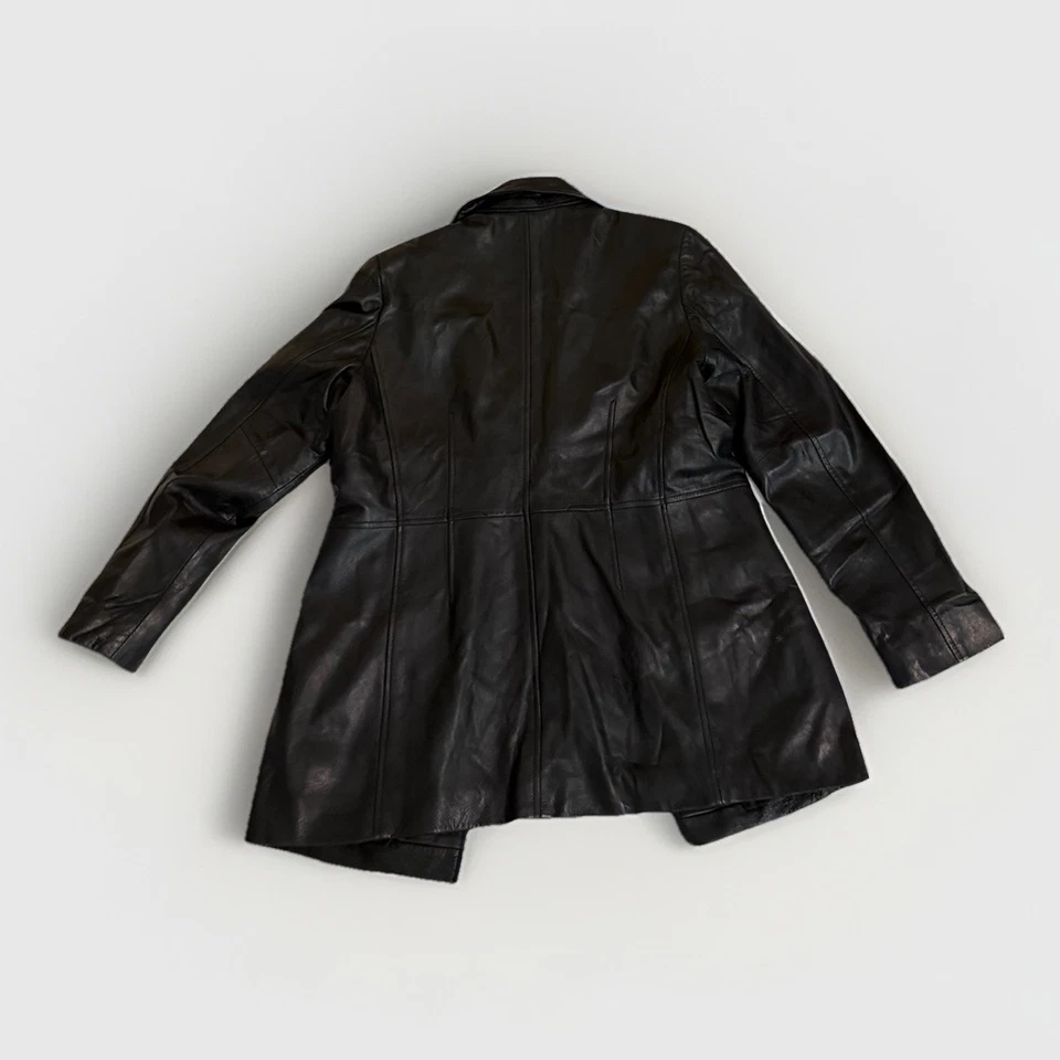 Chaqueta de cuero 100 % negra JL Colebrook, para mujer talla mediana, abotonada, bolsillos Foto 4 de 4