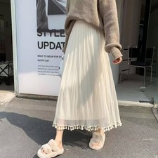 Women Tassel Skirt Petticoat Fringe ChiffonA-line Midi Underskirt 2 Layers
