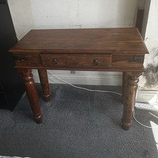 Dark Wood Rectangular Console Table 85cm with 2 Drawers Storage Brown