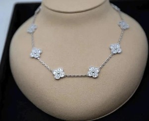 Authentic 4Ct Round Cut Lab Created Diamond Clove Shape Necklace 14K White Gold Plated 18'