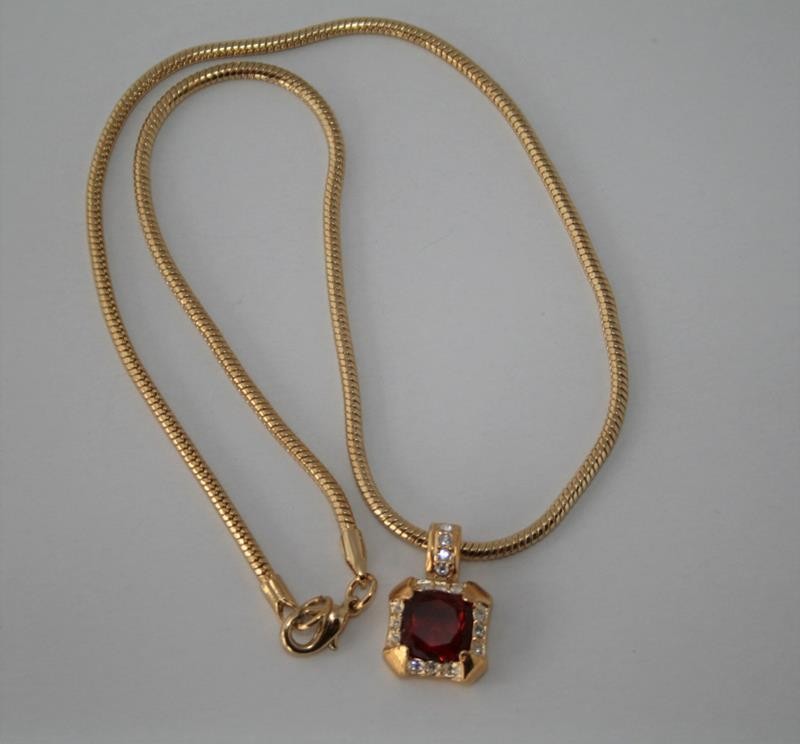 Signed Roman Goldtone Simulated Ruby Red Clear Rh… - image 2