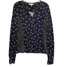 DR2 Mixed Floral Print Thermal Top Womens Large Blue Ditsy Boho Waffle Knit 