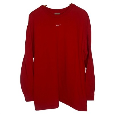 Nike Shirt Mens XL Long Sleeve Cotton Deep Red Swoosh Embroidered RN#56323