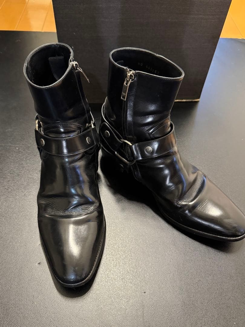 YSL Saint Laurent Wyatt Harness Ring Boots Black Leather Men's