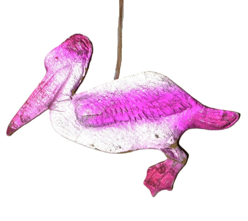 Vintage Embossed Dresden Paper Pink Silver Pelican Bird Christmas Ornament