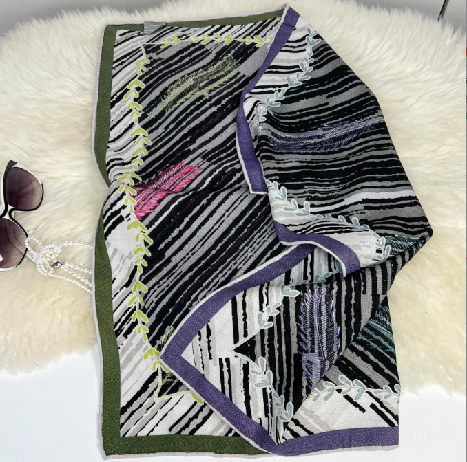 70% кашемир 30% шелк 26'' шейный платок шарф шаль полоски печати бандана надежном новый - Изображение 4 из 4