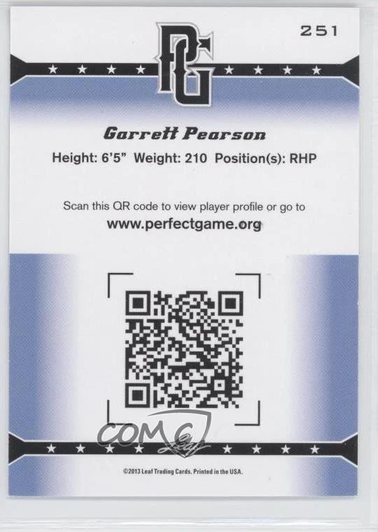 2013 Leaf Perfect Game Showcase Gold Garrett Pearson #251 - Image 2 of 2
