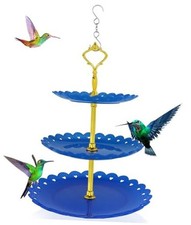 3 Tiered Hanging Bird Feeder Tray, Size 10.6  Large Platform Stand Bird Blue
