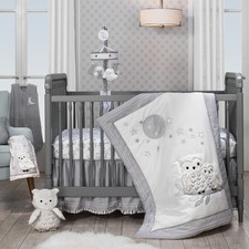 Lambs  Ivy Luna White/Gray Celestial Owl 4-Piece Nursery Baby Crib Bedding Set