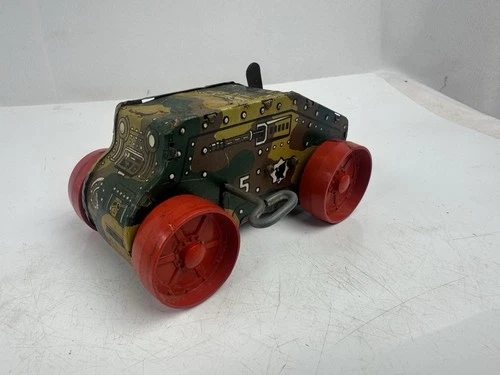 Vintage Marx Tin Toy Midget Climbing Fighting Tank Camo Wind Up WORKS