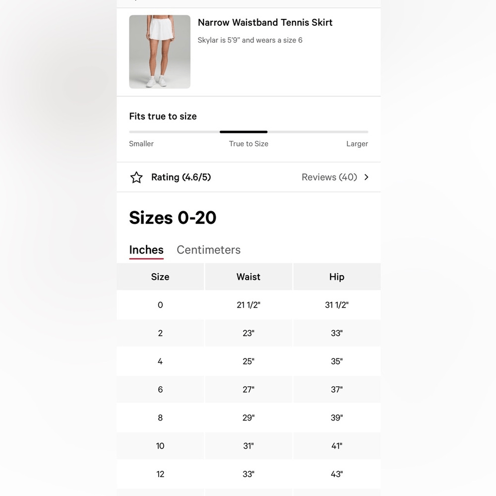 Lulmon White Tennis Skirt Size 12 with Narrow Waistband NWT