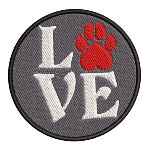 Love Red Dog Pet Paw Patch Embroidered Iron-On Applique Canine Feline Souvenir
