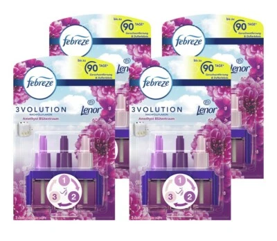 4x Febreze 3Volution Nachfüllflakon pour Prises de Parfum Améthyste Rêve Pétales