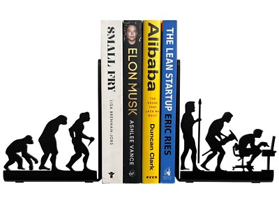 Human Evolution Bookends Holder Decorative Metal Library Bookends for Shelves