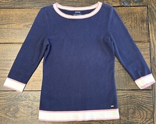 Tommy Hilfiger Jumper Size Small Blue Pink Trim 100 Pima Cotton Womens Sweater
