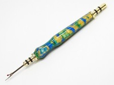 Handmade Double Seam Ripper w/ Sewing Stiletto, Aqua Blue Gold Desert Acrylic