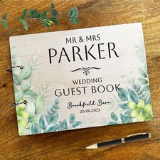 Holz grüne Blätter Aquarell Nachricht Notizen Andenken Hochzeit Gästebuch