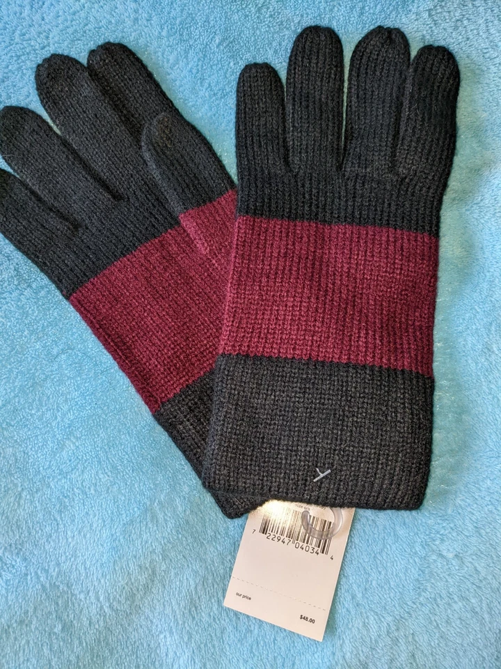 Guantes Kate Spade New York Color Block Tejidos Negro Vino Flor de Lis Nuevos con Etiquetas Foto 2 de 3