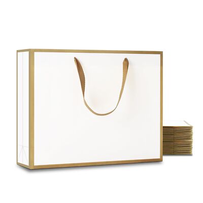 Gift Bags Large Size 20Pcs 13'' x 3.5'' x 10'' White Gift Bags Bulk Heavy Duty P...
