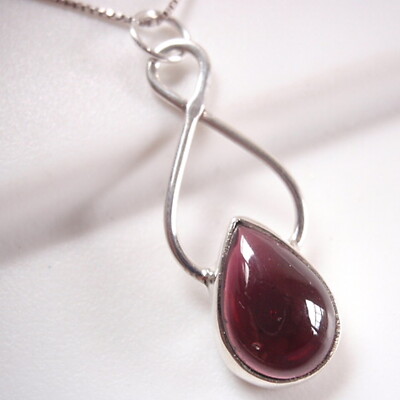 Red Garnet Teardrop 925 Sterling Silver Necklace Corona Sun Jewelry