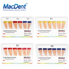 60Pcs MacDent Dental Root Canal Gutta Percha Points F1/F2/F3 Obturating Tips