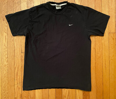 Vtg Y2K Nike Essentials Black Small Embroidered Chest Swoosh T-Shirt Size XL
