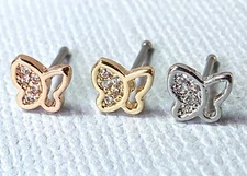 1pc CZ Paved Butterfly 20g Nose Ring Stud Bone 316L Surgical Steel
