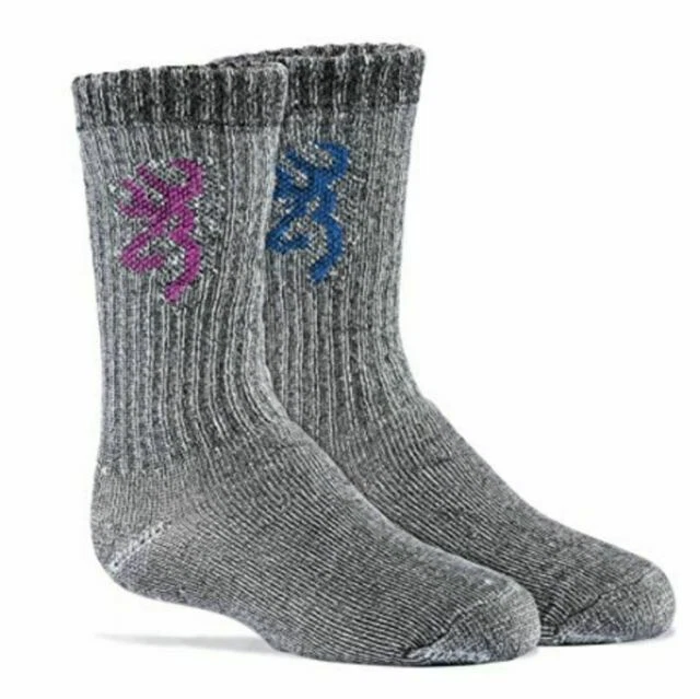 (2) Pair Browning Youth Gray Wool Blend Crew Socks Small 6-1 1/2 Brand New Pack - Image 2 of 2