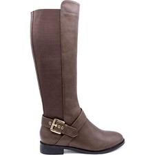 Ladies Knee High Elastic Stretch Calf Faux Leather Long Winter Riding Boots