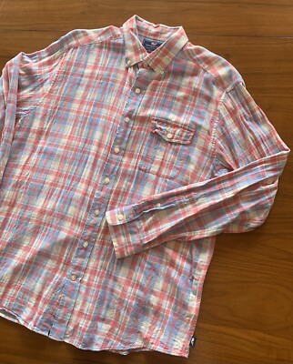 Vineyard Vines Linen Shirt Mens XL Slim Fit Crosby Check Plaid Long Sleeve