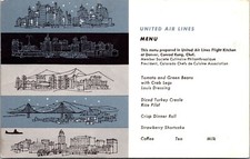 Vintage Advertising Postcard United Airlines Coach Flights Menu for 1962