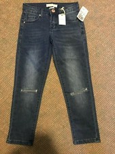 A40 - FOREVER 21 GIRLS SIZE 5/6 DESTROYED DISTRESSED DARK WASH JEANS, NWT 399 