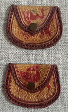 2 Vintage Hand Crafted Leather 2 - Compartment Coin Purses Elephant Deer