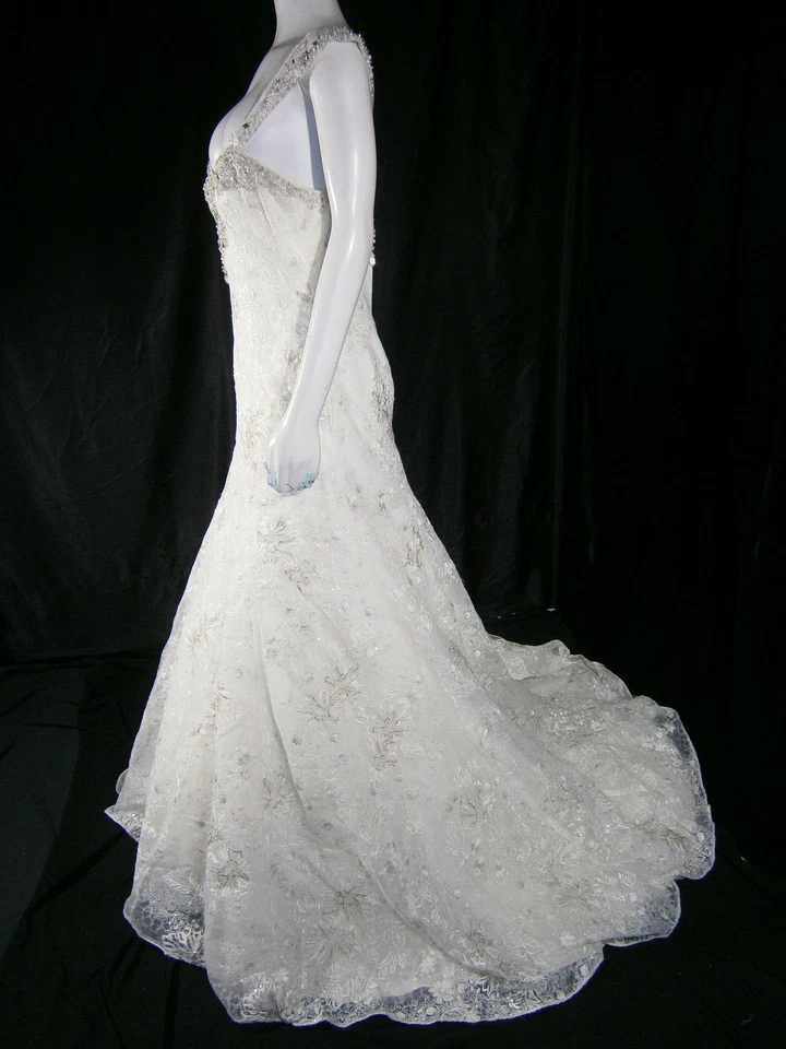 A F Couture Morilee 12 A-Line Wedding Dress Lace Strapless or Straps Bling Wow! - Image 2 of 4