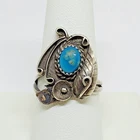 Vintage Old Pawn Sterling Silver Split Shank Shadowbox Turquoise Ring ~ Size 8.5