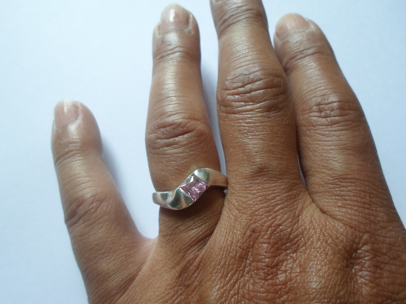 solid silver ring, pink zirconium square, size 56 - image 3