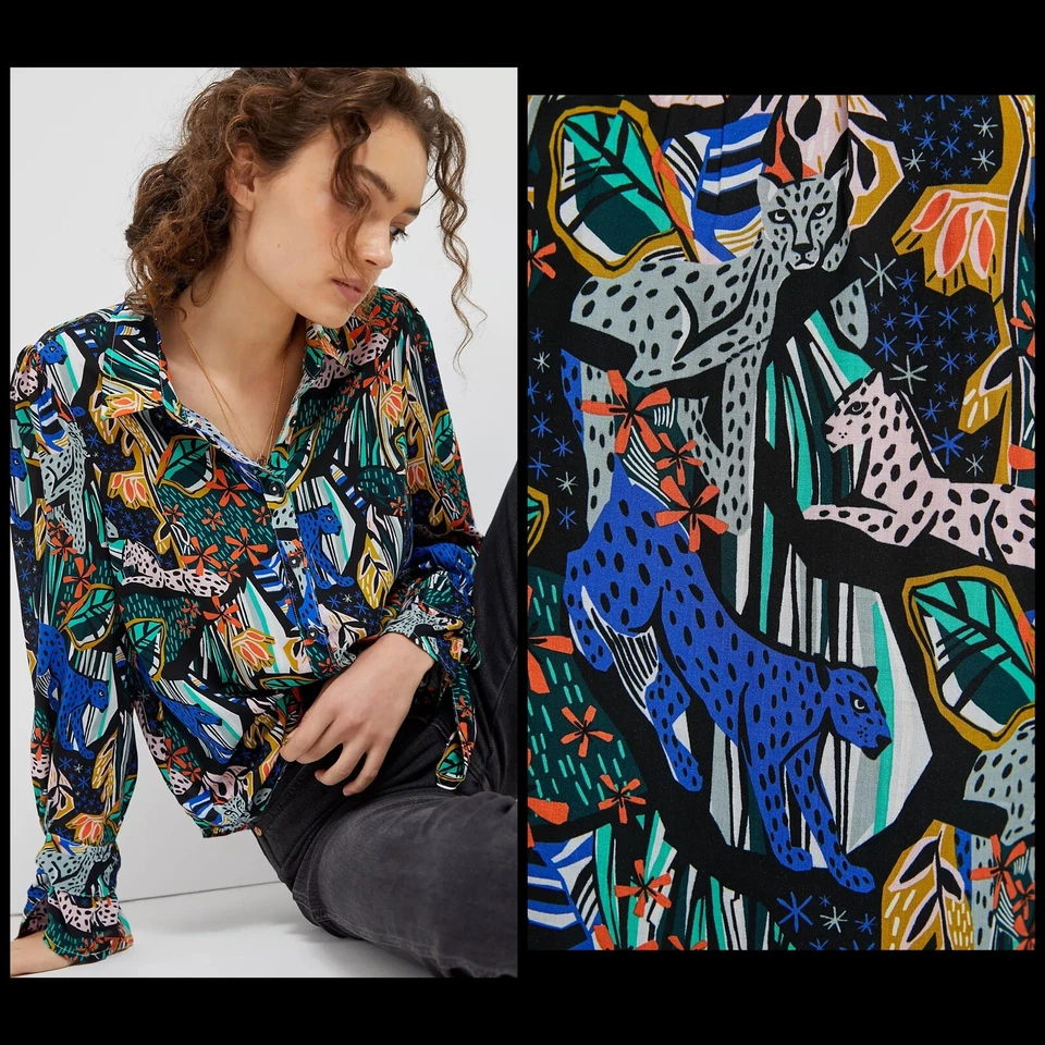Anthropologie Maeve Masha Volnova Carmiel Buttondown Size 14 Leopard Blouse