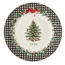 Spode Christmas Tree 2025 Annual Collector Plate, 8" Checkered Holiday Accent