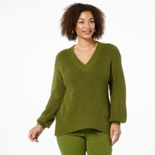 DG2 Diane Gilman Lux Touch Knit Hi Low Hem Pullover Sweater Size XL Pesto Green