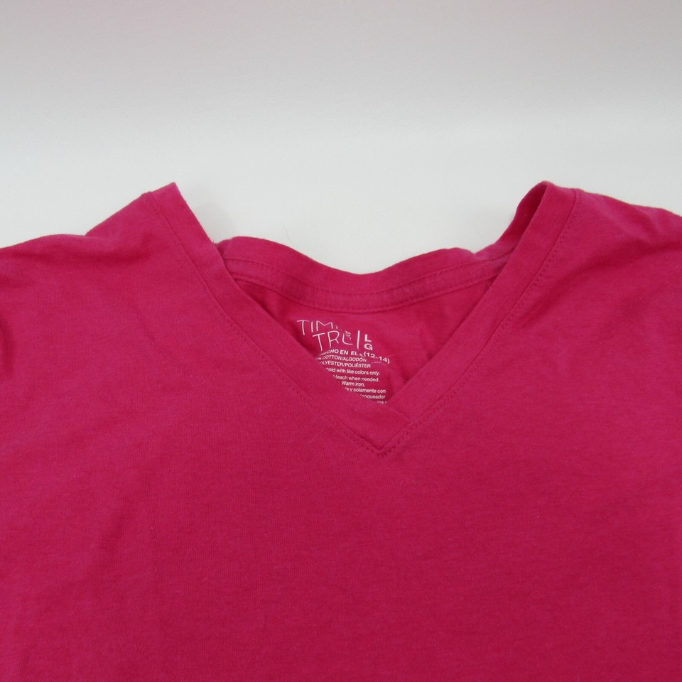 Time And Tru Hot Pink Relaxed Fit Core V-neck Short Sleeve Knit Tee ...