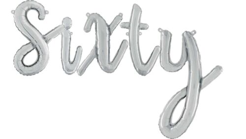 Toyland® 14” Silver Script Letter Balloons – 'Sixty' (SSCRIPT-SIXTY) - Afbeelding 1 van 1