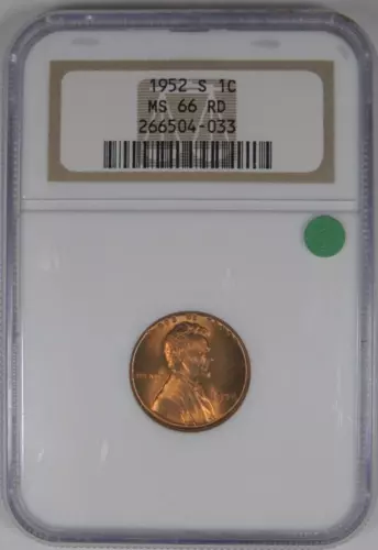 1952-S 1C NGC MS 66 RD Lincoln Wheat Cent [033]
