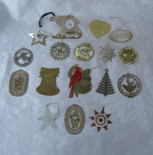 Vintage Metal Christmas Ornaments Lot 17 Gold  Silver Tone Metal Ornaments