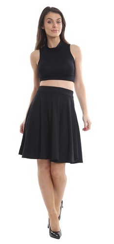 Womens Pleated Waist Band Skirt Rockabilly Flared Swing Skater Skirt Party Wear - Picture 2 of 4