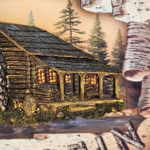 Welcome To Our Cabin Welcome Coat Rack With 3D Log Cabin Scene Wall Art Vintage - Picture 3 of 12