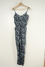 H M Divided Women  s 6. Blue Floral Spaghetti Strap Jumpsuit