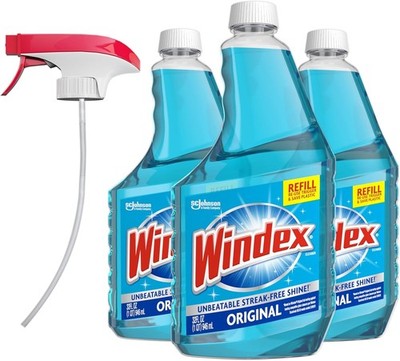 Windex Original Glass Cleaner Pack of 3 Refill Bottles 32 Oz Streak Free Shine